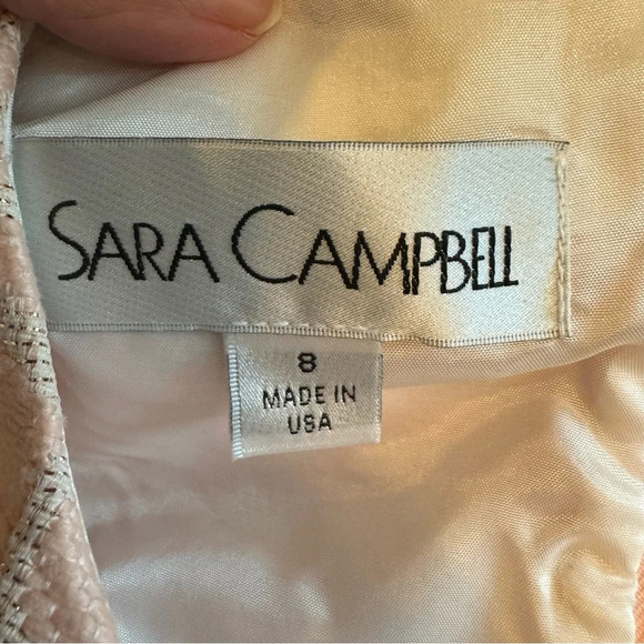 Sara Campbell Retro Style Shimmery Pink and Gold Long Sheer Sleeve Sheath Dress - Picture 5 of 7